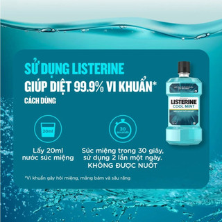 Nước súc miệng Listerine Cool Mint - Bảo vệ khoang miệng suốt 24h (Chai 250ml - 750ml)