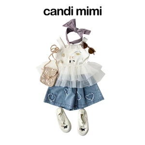 CANDi MIMI Áo babydoll cách điệu gấu bèo lưới - Phong cách Hàn Quốc