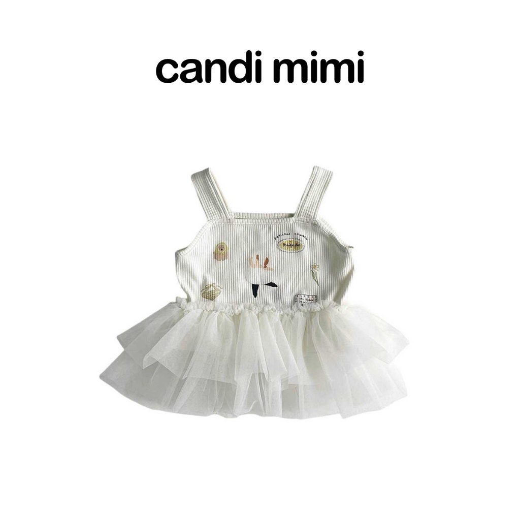 CANDi MIMI Áo babydoll cách điệu gấu bèo lưới - Phong cách Hàn Quốc