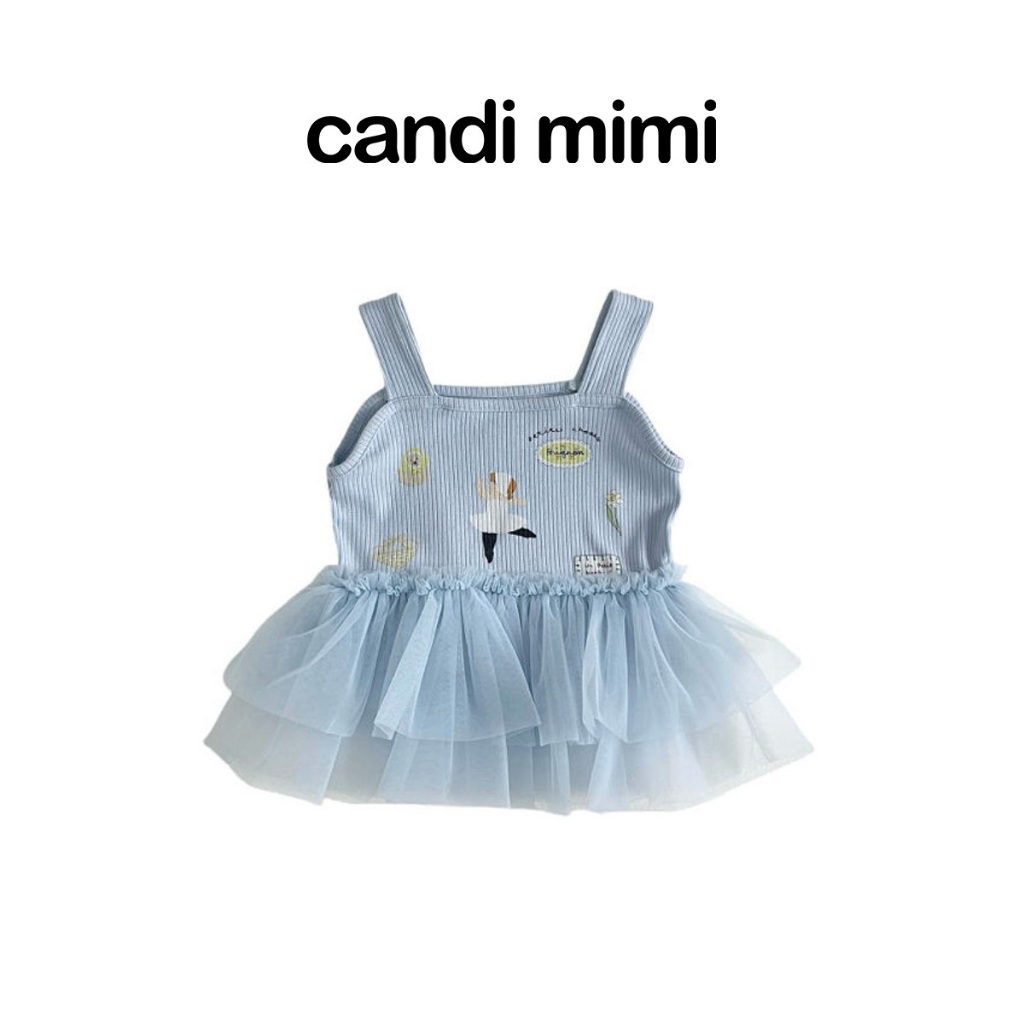 CANDi MIMI Áo babydoll cách điệu gấu bèo lưới - Phong cách Hàn Quốc