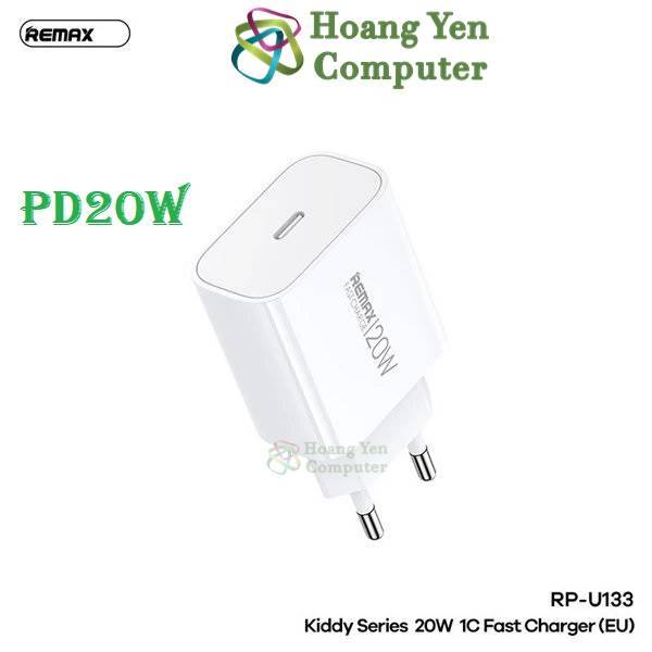 Cốc Sạc Nhanh PD 20W Remax RP-U133 1 Cổng Sạc Type C - BH 12 Tháng Chính Hãng - Hoàng Yến Computer