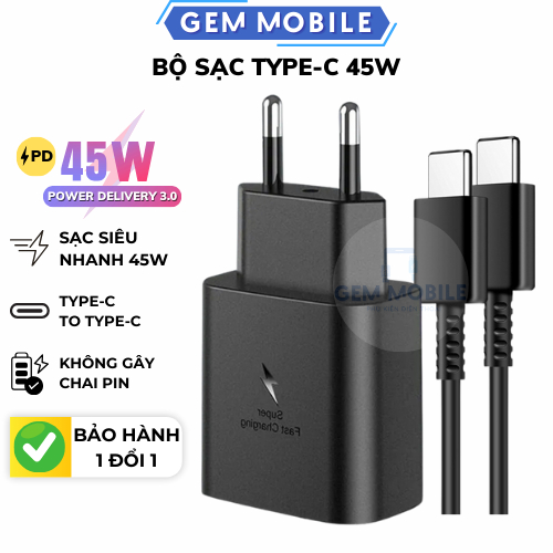 Bộ Sạc Nhanh 45W SS PD Type C, Cáp Sạc Nhanh C To C, Củ Sạc Nhanh 45W ...