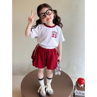 [B&G] Sét bộ thể thao cotton in nổi kèm quần bí đỏ cho bé gái từ 12-45kg(2-12 tuổi)