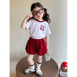 [B&G] Sét bộ thể thao cotton in nổi kèm quần bí đỏ cho bé gái từ 12-45kg(2-12 tuổi)