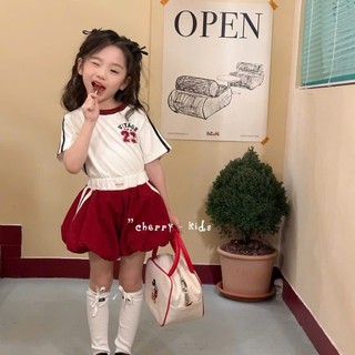 [B&G] Sét bộ thể thao cotton in nổi kèm quần bí đỏ cho bé gái từ 12-45kg(2-12 tuổi)