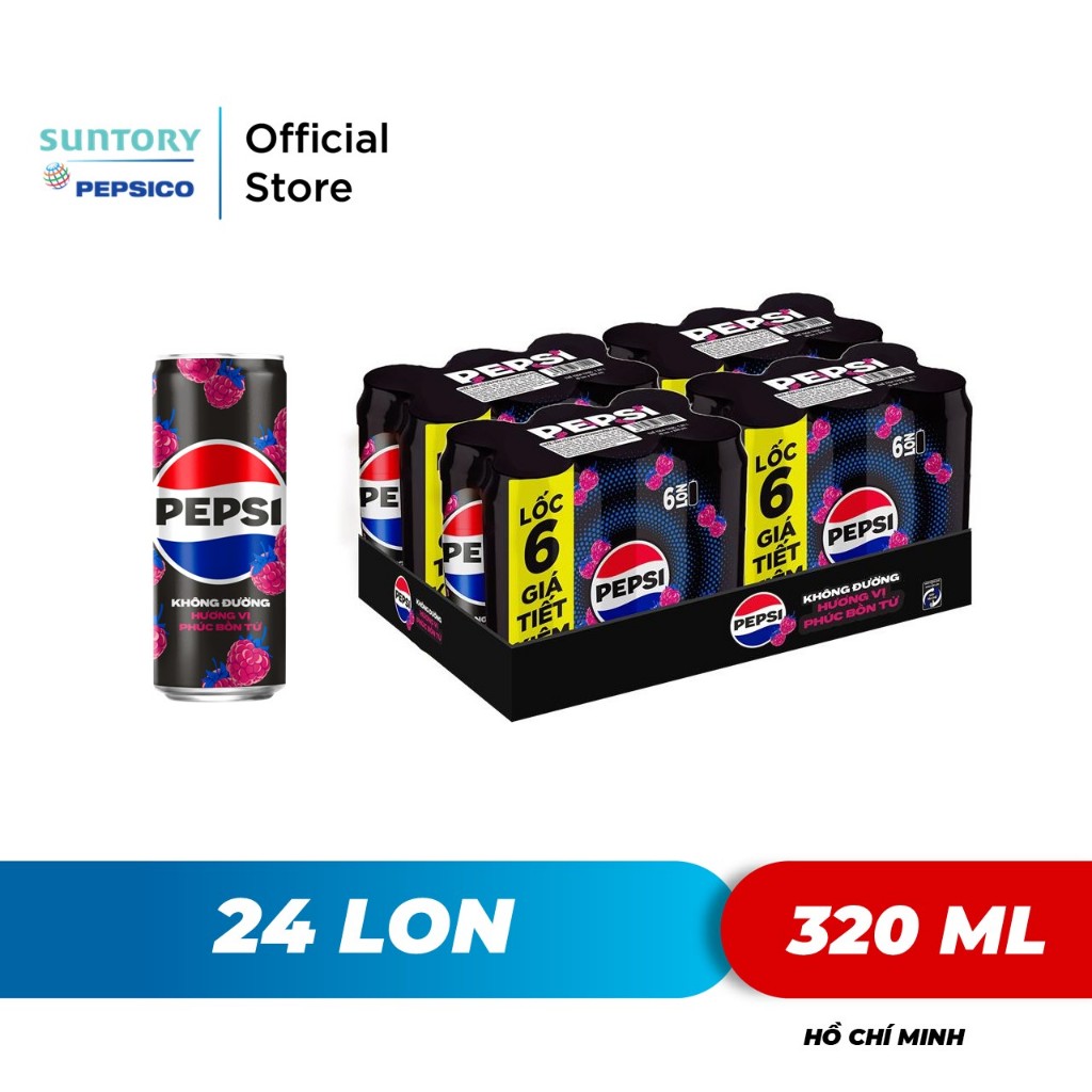 Ảnh Thùng 24 Lon Nước Ngọt Có Gaz Pepsi Phúc Bồn Tử Không Calo (320ml/lon) 1