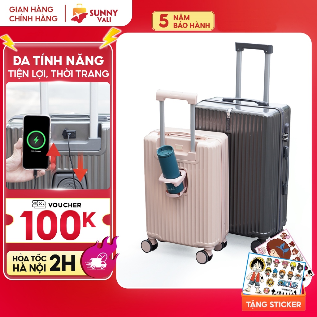 Ảnh Vali du lịch SUNNY-SV09 Plus, vali kéo size 20/24,tích hợp cổng sạc USB, khay đựng cốc, móc treo đồ 2