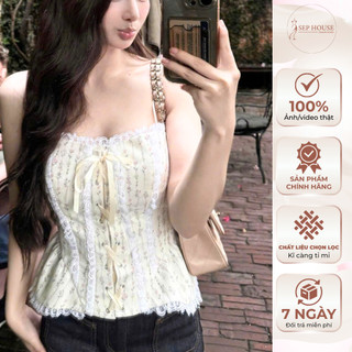 (Hàng loại 1)Áo croptop hoa nhí dây mỏng viền ren phối ruy băng cột nơ nhẹ nhàng_SEPHOUSE