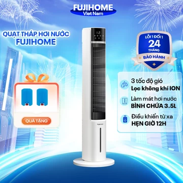 Quạt tháp hơi nước kèm lọc không khí Fujhome Nhập Khẩu, quạt đối lưu không cánh làm mát hơi nước tặng kèm đá khô