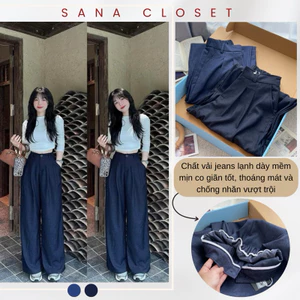 Quần Jeans Lạnh Ống Rộng From Suông Eo Cao Chất Vải Mềm Chống Nhăn Basic Hàn Quốc SANA CLOSET #262