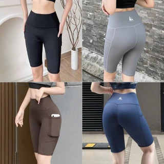 Quần Tập Gym Yoga Nữ,Quần Đùi Ngố Nữ Cạp Cao Lưng Cao Túi Sườn, Chất Thun Co Giãn 4 Chiều Thoáng Mát- Q10