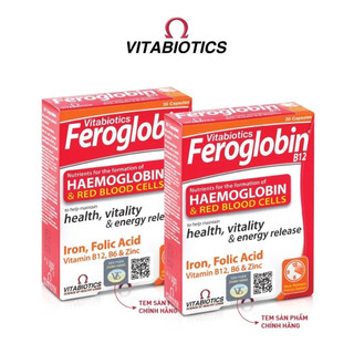 Viên uống bổ máu Feroglobin Vitabiotics 30viên hàng Anh Quốc cung cấp Kẽm, Đồng, Folic, B12, B6
