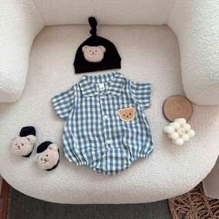 Bộ đồ liền thân sơ mi caro bé trai 4-10kg. Bodysuit bé trai đầy tháng, thôi nôi. Dino Kids