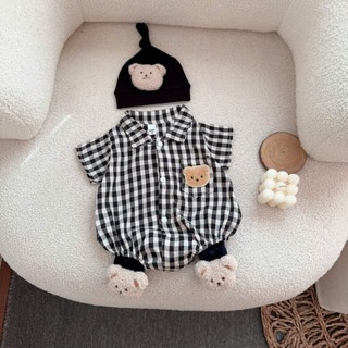 Bộ đồ liền thân sơ mi caro bé trai 4-10kg. Bodysuit bé trai đầy tháng, thôi nôi. Dino Kids