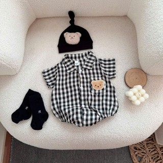 Bộ đồ liền thân sơ mi caro bé trai 4-10kg. Bodysuit bé trai đầy tháng, thôi nôi. Dino Kids