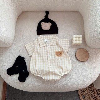 Bộ đồ liền thân sơ mi caro bé trai 4-10kg. Bodysuit bé trai đầy tháng, thôi nôi. Dino Kids