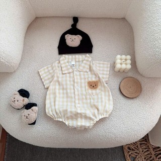 Bộ đồ liền thân sơ mi caro bé trai 4-10kg. Bodysuit bé trai đầy tháng, thôi nôi. Dino Kids