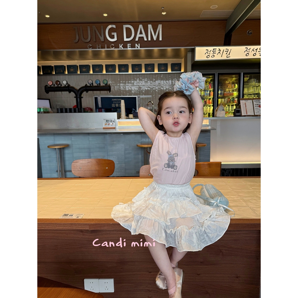 CANDI MIMI Áo ba lỗ hồng in hình thỏ ngộ nghĩnh - Phong cách Hàn Quốc