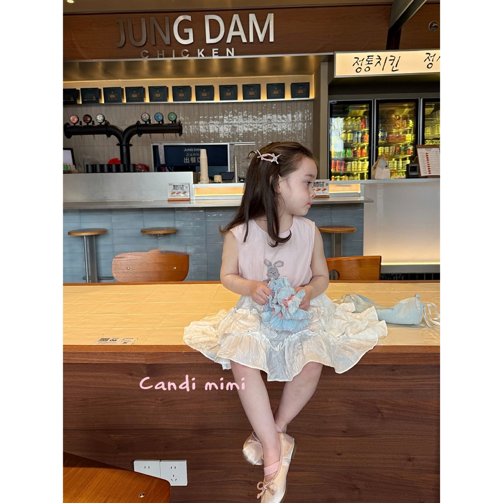 CANDI MIMI Áo ba lỗ hồng in hình thỏ ngộ nghĩnh - Phong cách Hàn Quốc