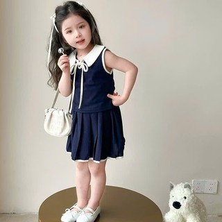 [B&G] Sét váy polo sát nách sang chảnh màu xanh than cho bé gái từ 12-45kg(2-12 tuổi)