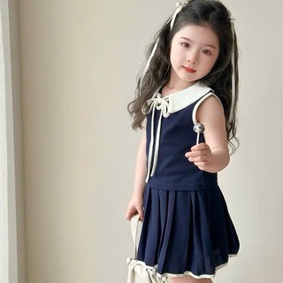 [B&G] Sét váy polo sát nách sang chảnh màu xanh than cho bé gái từ 12-45kg(2-12 tuổi)