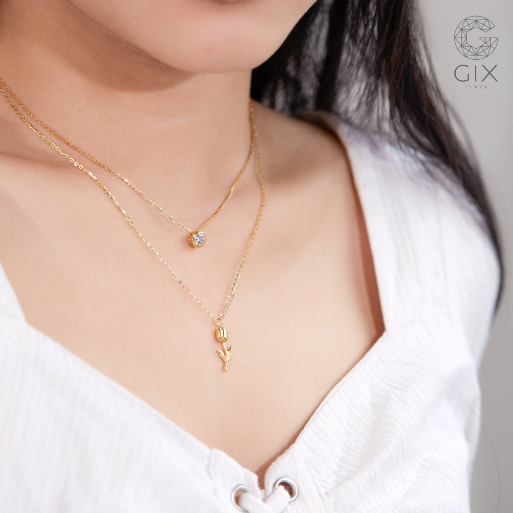 Ảnh Dây chuyền bạc mạ vàng chấu bao đính 1 viên đá cao cấp sang trọng Cz Gix Jewel DC18 1