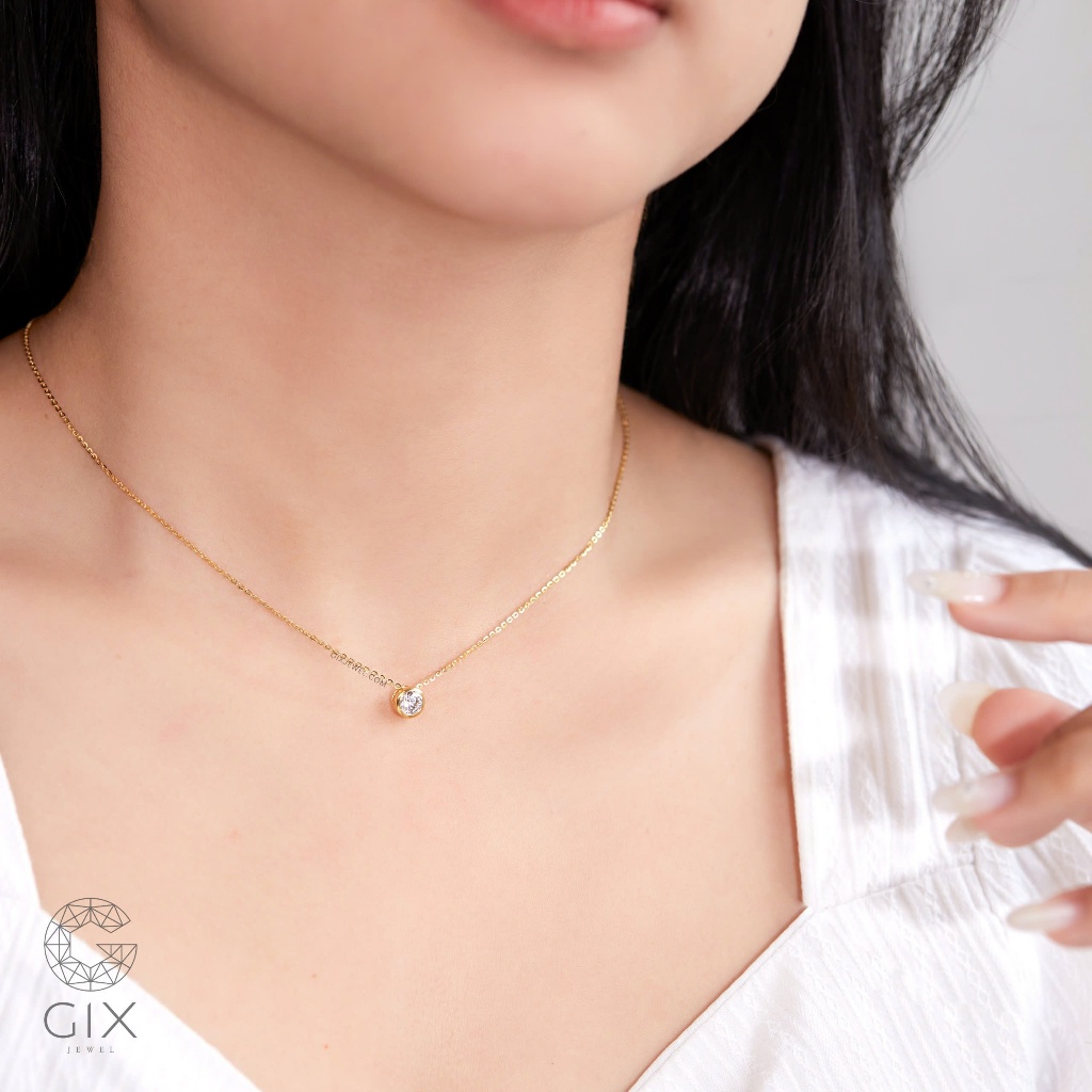 Ảnh Dây chuyền bạc mạ vàng chấu bao đính 1 viên đá cao cấp sang trọng Cz Gix Jewel DC18 2
