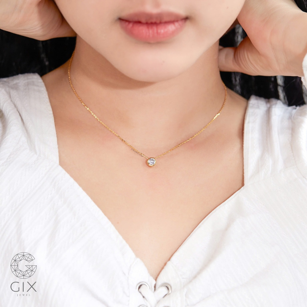 Ảnh Dây chuyền bạc mạ vàng chấu bao đính 1 viên đá cao cấp sang trọng Cz Gix Jewel DC18 3