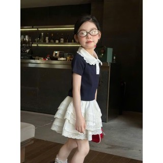 [B&G] Sét váy áo cổ phối ren kèm chân váy thô tầng 2 màu cho bé gái từ 10-42kg(2-12 tuổi)