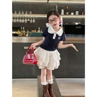 [B&G] Sét váy áo cổ phối ren kèm chân váy thô tầng 2 màu cho bé gái từ 10-42kg(2-12 tuổi)