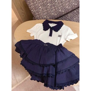 [B&G] Sét váy áo cổ phối ren kèm chân váy thô tầng 2 màu cho bé gái từ 10-42kg(2-12 tuổi)