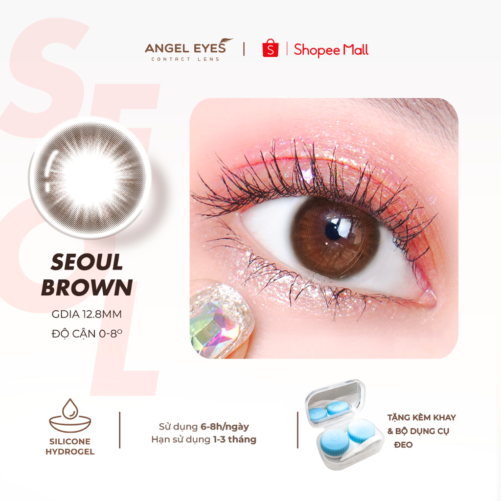 Ảnh Lens nâu tự độ cận 0-8 Seoul hiệu Angel Eyes, kính áp tròng không giãn nâu tự nhiên như mắt thật Dia 14.0mm 3
