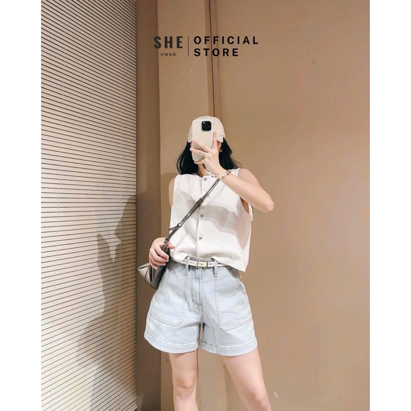 [Sỉ + Hot] Quần short jean nữ form suông cạp cao, chất mềm co giãn nhẹ, phối túi vuông kèm ảnh thật