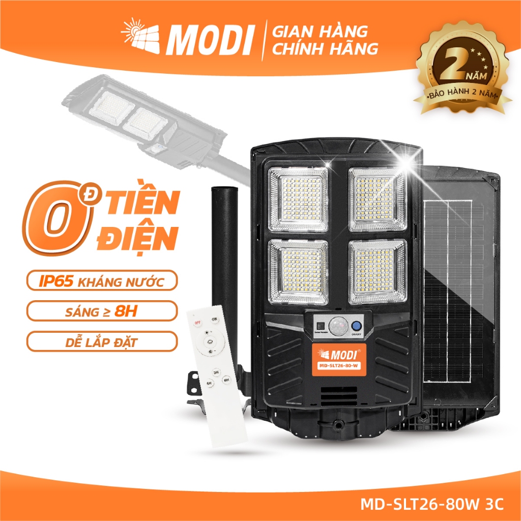 Ảnh Đèn Năng Lượng Mặt Trời Liền Thể 80W MODI SOLAR , Đèn Led Năng Lượng Mặt Trời Cảm Biến Ánh Sáng 1