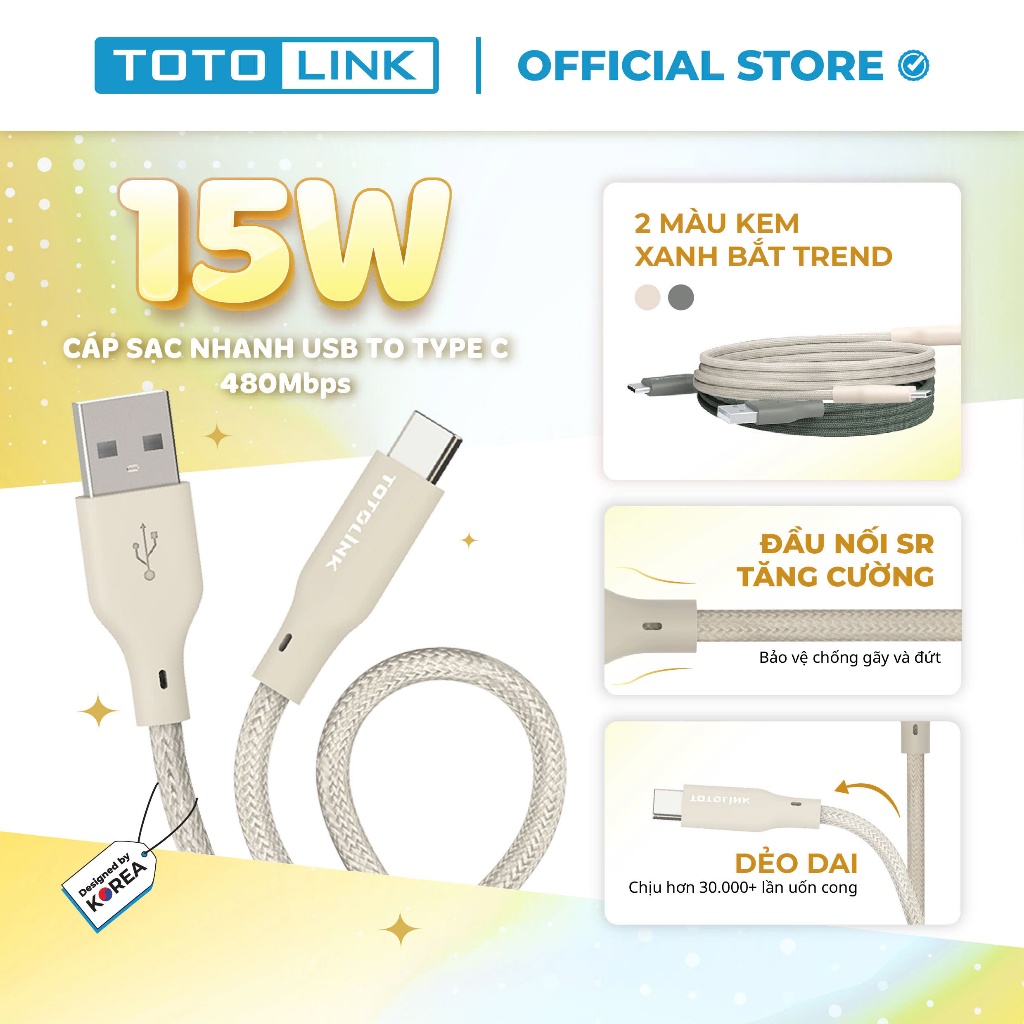 [Hoả Tốc] Cáp Sạc TOTOLINK USB A to Type-C 3A – Hỗ trợ iPhone 15/16 dùng cổng Type-C, Android, Truyền Dữ Liệu