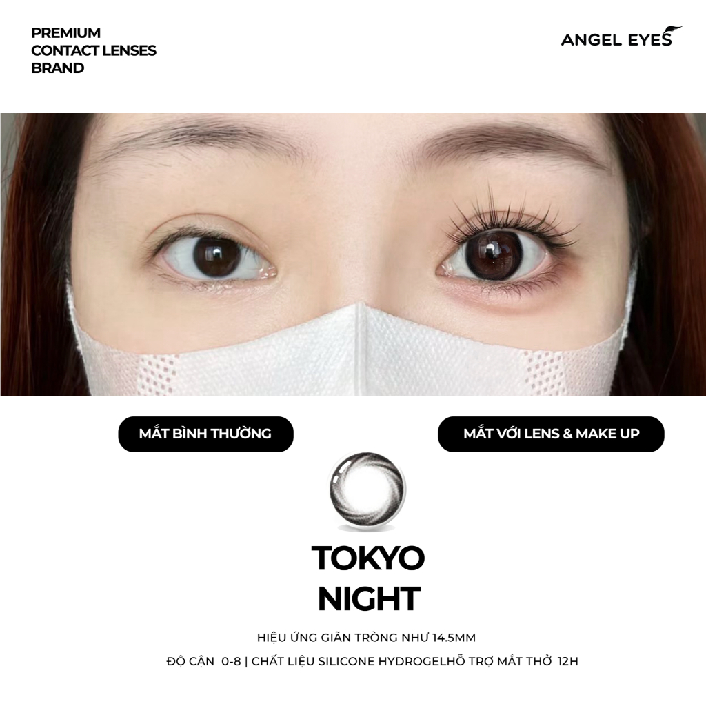 Ảnh Lens đen giãn tròng có độ 0-8 Tokyo Night nhãn hiệu Angel Eyes, kính áp tròng đen tự nhiên đi học đi làm 4