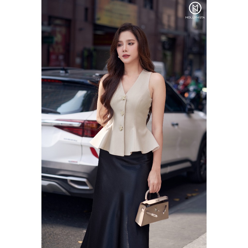 Ảnh Áo gile peplum nút hoa nổi MOLLYNISTA thiết kế quyến rũ thanh lịch nữ tính cao cấp 3