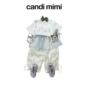 CANDI MIMI Quần bo gấu thêu nơ vạt voan xanh cao cấp - Phong cách Hàn Quốc