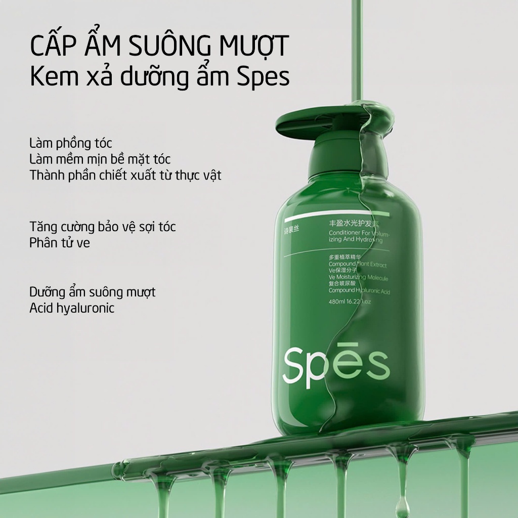 Combo Gội + Xả + Tắm SPES 480ml kiềm dầu, hỗ trợ giảm gãy rụng, da sạch khỏe, hương nước hoa
