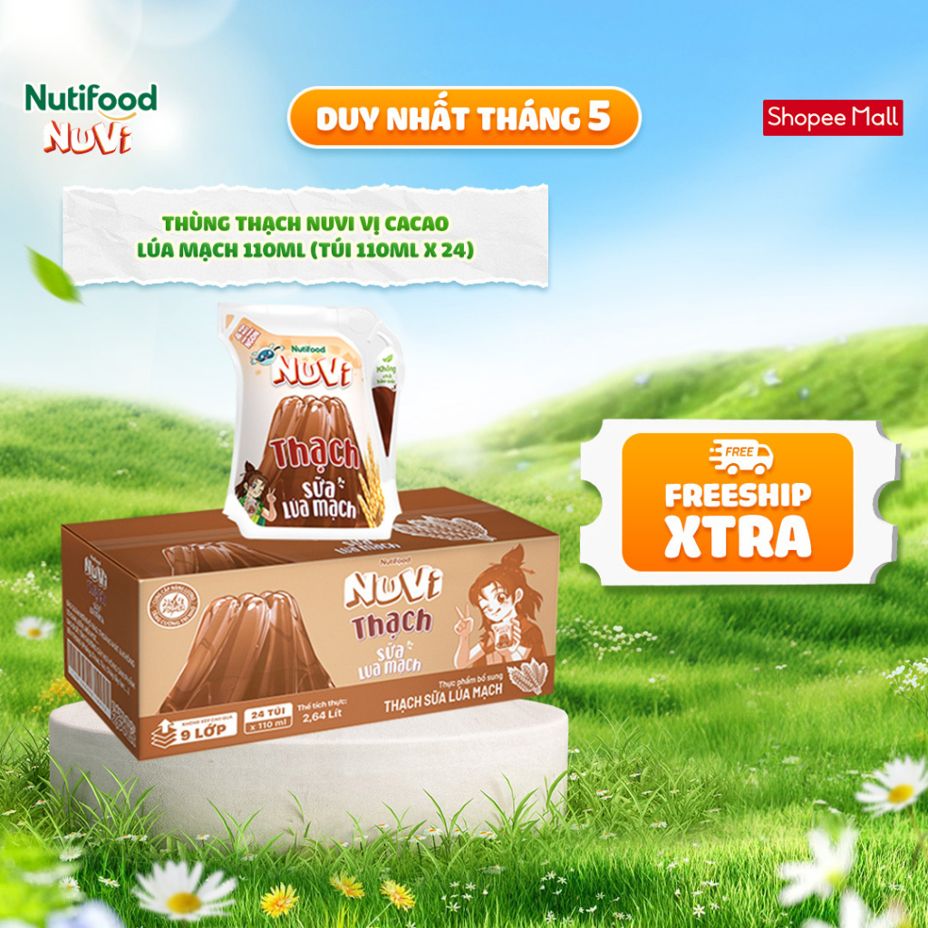 Ảnh Thùng Thạch Trái Cây NuVi Vị Sữa Lúa Mạch 110ml (Túi 110ml x 24) 1