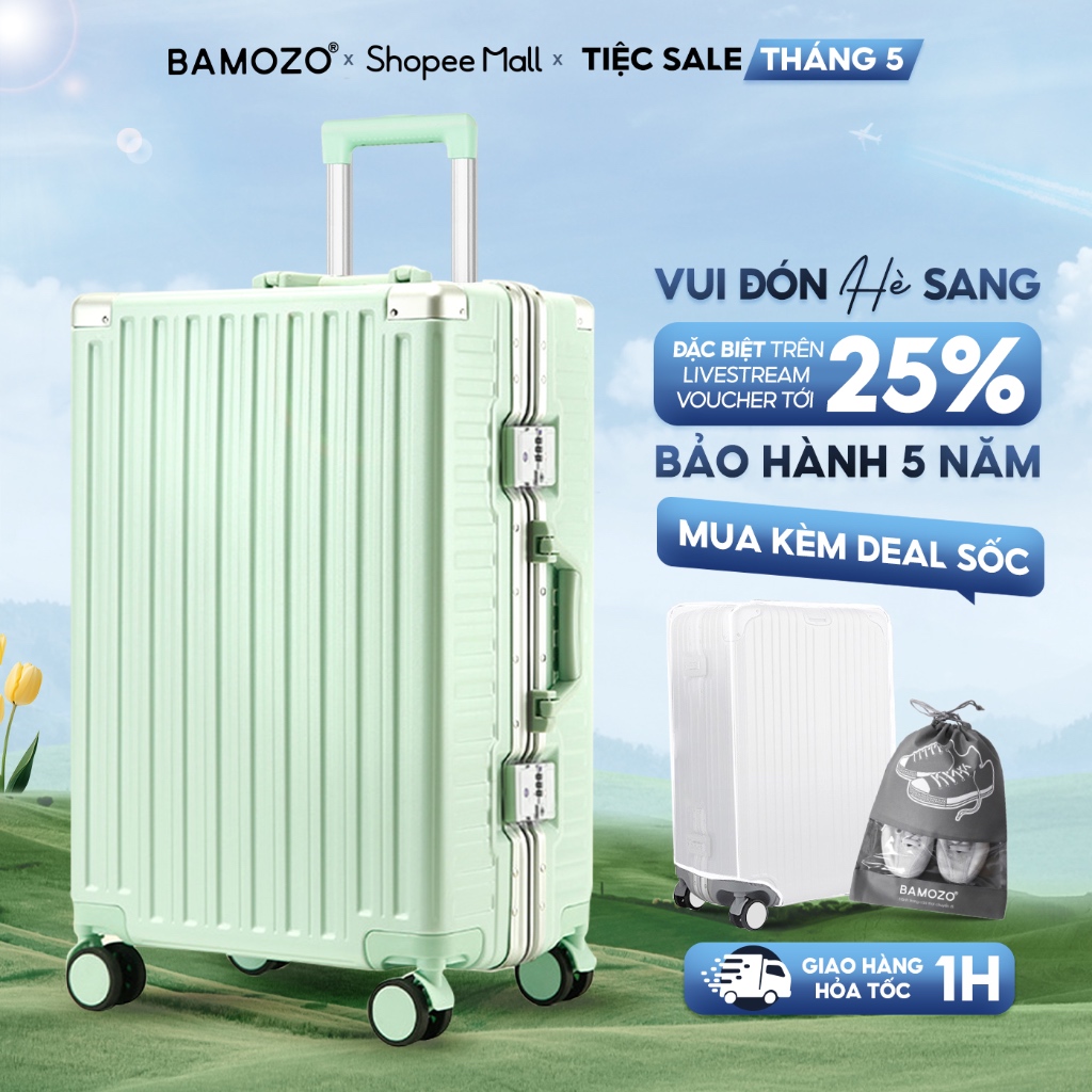 Ảnh Vali Bamozo 9033 Khung Nhôm Size 20/24/28 Khóa Số Bảo Mật Bịt 4 Góc Chống Va Đập Bảo Hành 5 năm 1