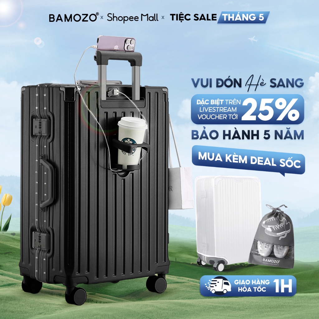 Ảnh Vali Bamozo Khung Nhôm 9066 Size 20/24/28 Cao Cấp Bịt 4 Góc Chống Va Đập Bảo Hành 5 Năm 1