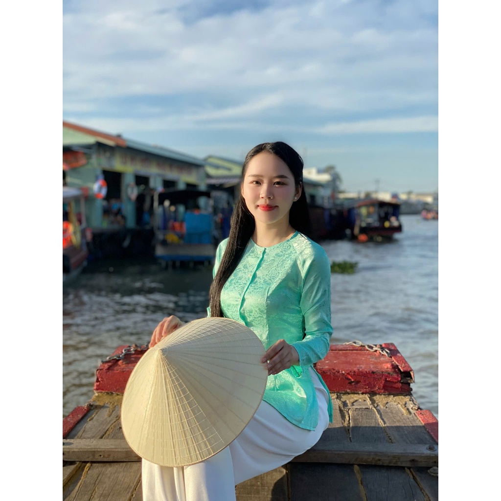 B.A47 ( Áo Lẻ ) Bà Ba Gấm Hoa Cổ Tròn Cài Nút