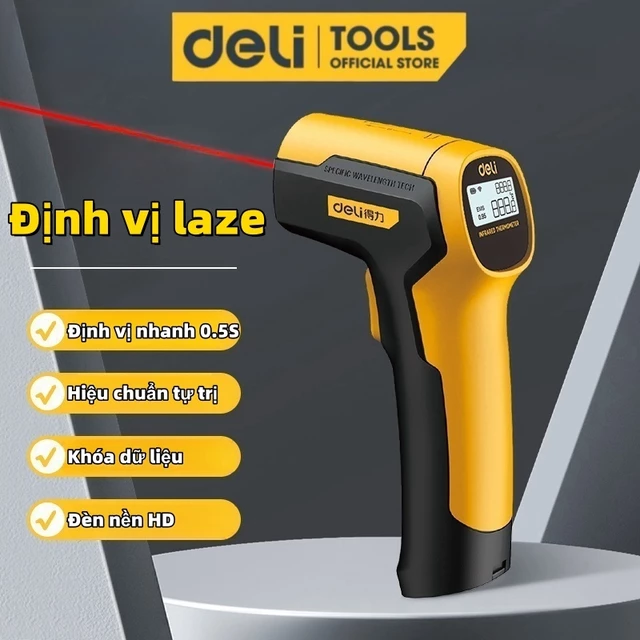 Nhiệt Kế Hồng Ngoại Deli Đo nhiệt độ galley Máy đo nhiệt Độ chính xác cao Đo Nhiệt-LCD - 30~380°