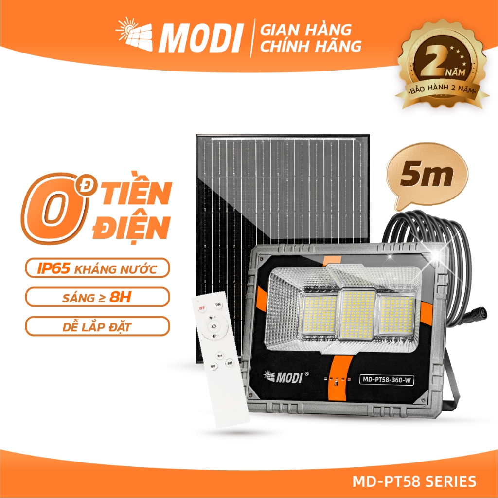 Ảnh Đèn Pha Led Năng Lượng Mặt Trời Modi Solar Vỏ Nhôm Đúc Nâng Cấp Độ Sáng 1