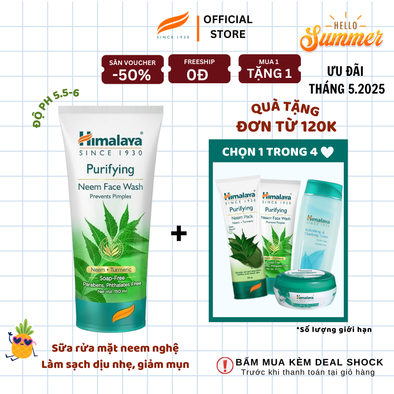 Ảnh Sữa rửa mặt dịu nhẹ giúp giảm mụn chiết xuất từ lá neem Himalaya Purifying Neem Face Wash 150ml 1