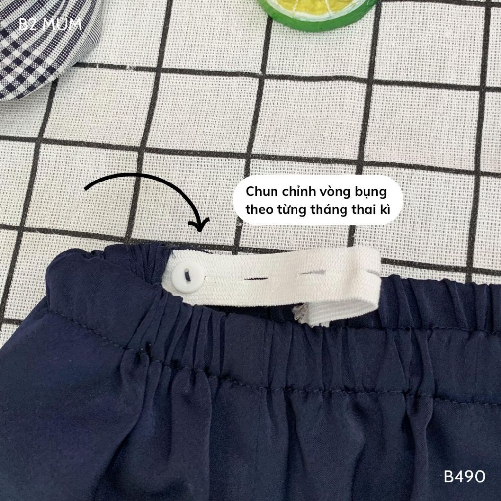 Bộ bầu thiết kế cho mẹ và sau sinh mặc hè, chất lụa ngọc trai mềm mại thoáng mát, áo cổ bèo duyên dáng - B490 B2MUM