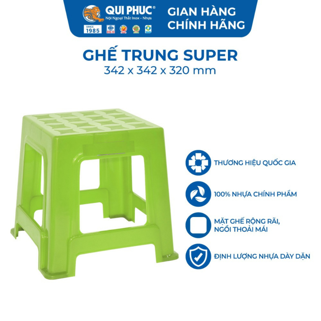 Ghế nhựa trung Super QUI PHÚC, combo 2,4,6 ghế, chân chống trượt, chắc chắn, chống kẹt, dùng cho trường học