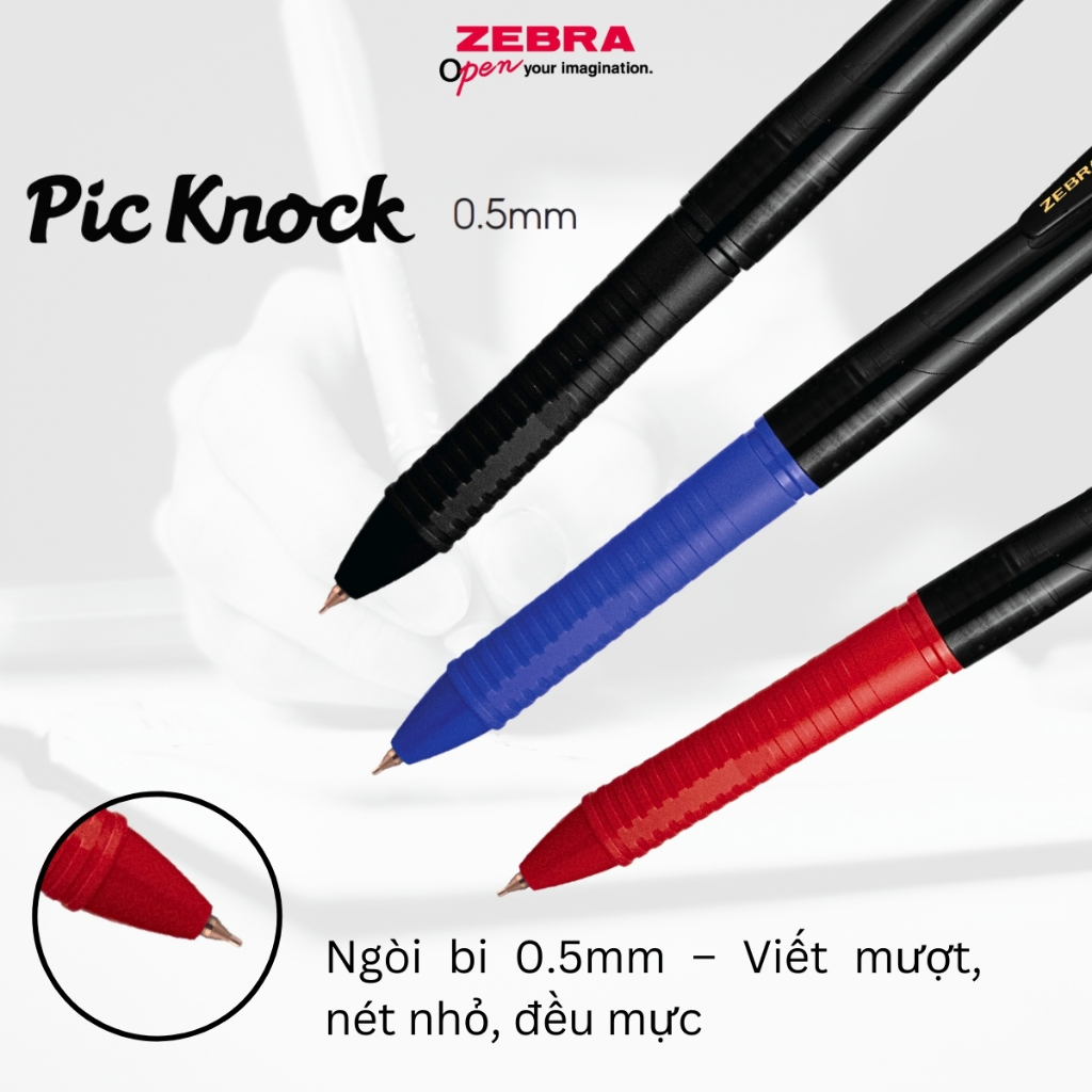 Ảnh Bút Bi Pic Knock 0.5mm Zebra Pen - Bút Bi Đẹp Mực Đều Màu Đen Đỏ Xanh - Viết Mượt Nhẹ 6.9g [Chính Hãng] 1