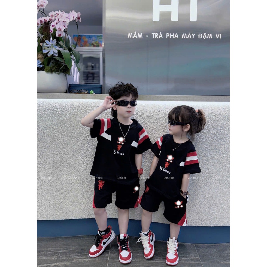 Bộ Hè Nam Thể Thao A DI ĐÁT Phối Màu Siêu Đẹp - Bộ Cộc Bé Trai A Duy Đạt Thêu Logo Hàng Cao Cấp